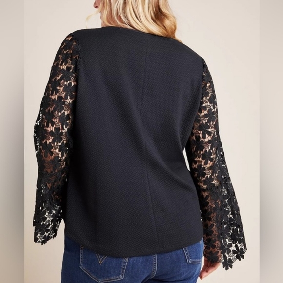 💘 NWT Anthropologie Eri + Ali Womens Top Black Delilah Lace Bell Sleeve - Picture 2 of 6